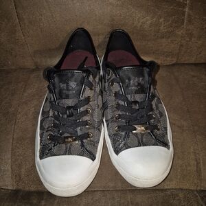 Coach Women's Empire Low Top Logo Print Lace Up Fabric Sneaker Shoes 7.5B Black